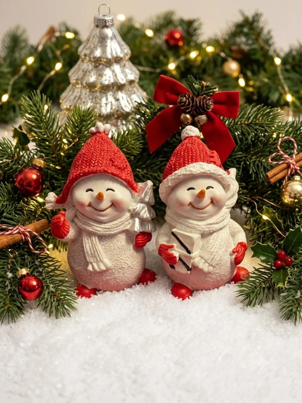 Festive Red Hat Snowman Figurines - Holiday Home Décor